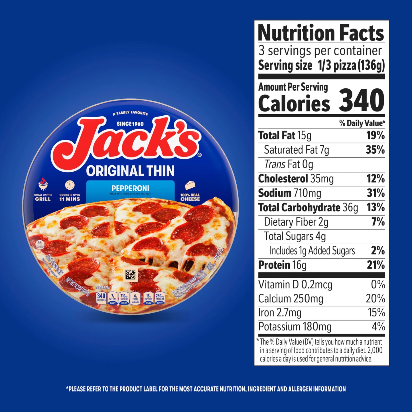 JackS Pepperoni, Original Thin Crust Pizza, 14.3 Oz (Frozen)