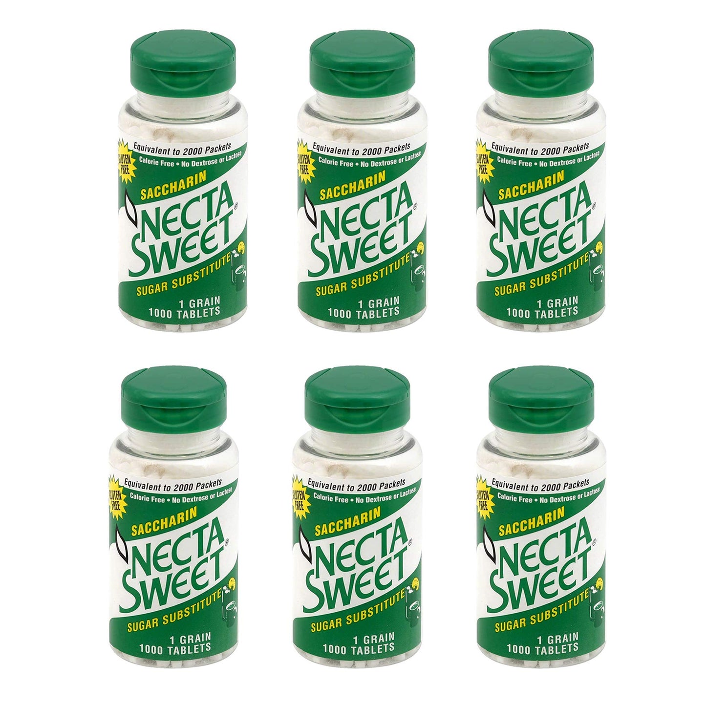 Necta Sweet 1-Grain Saccharin compact pieces - Zero-Calorie Sugar Substitutes (6-Pack 1,000-Tablet Bottle)