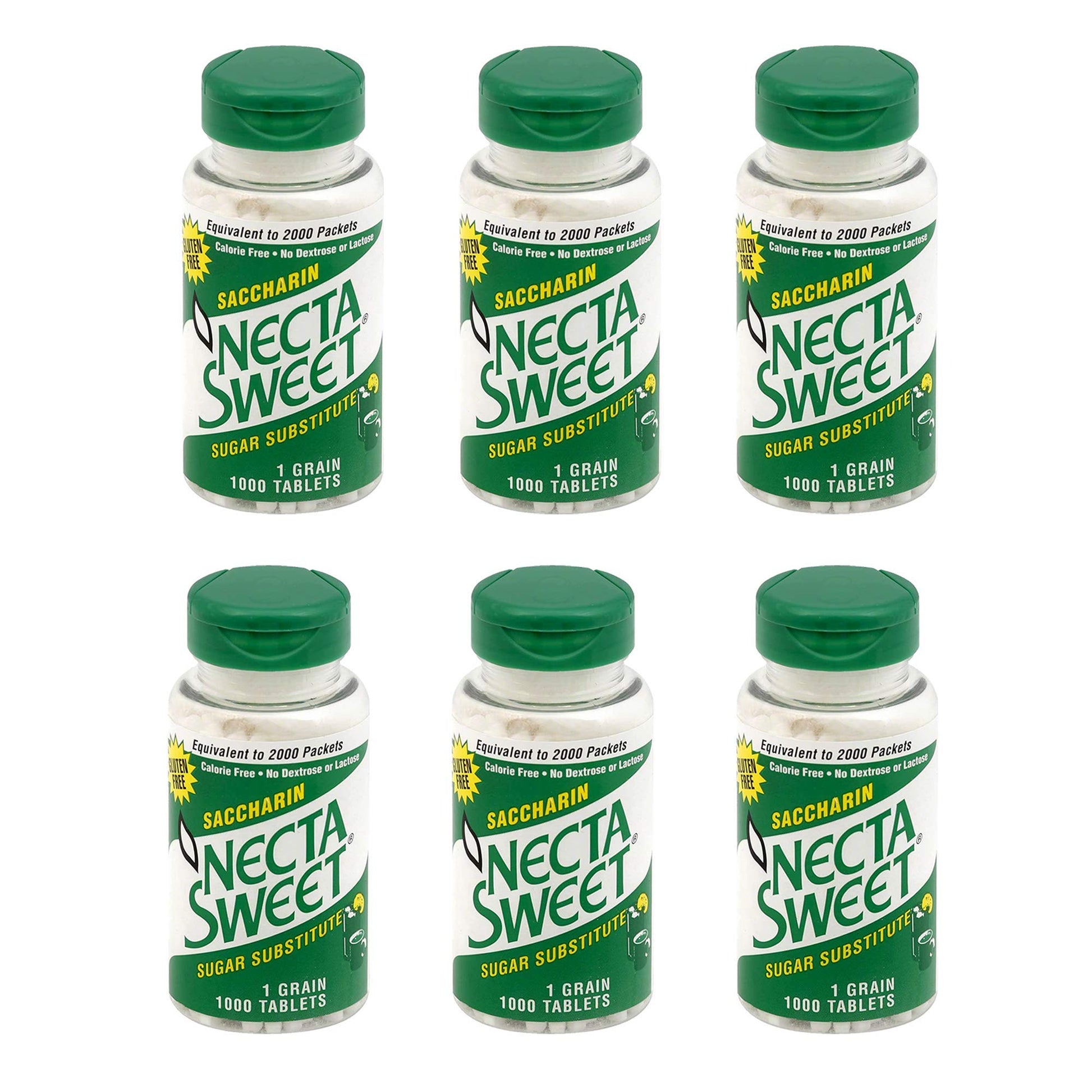 Necta Sweet 1-Grain Saccharin compact pieces - Zero-Calorie Sugar Substitutes (6-Pack 1,000-Tablet Bottle)