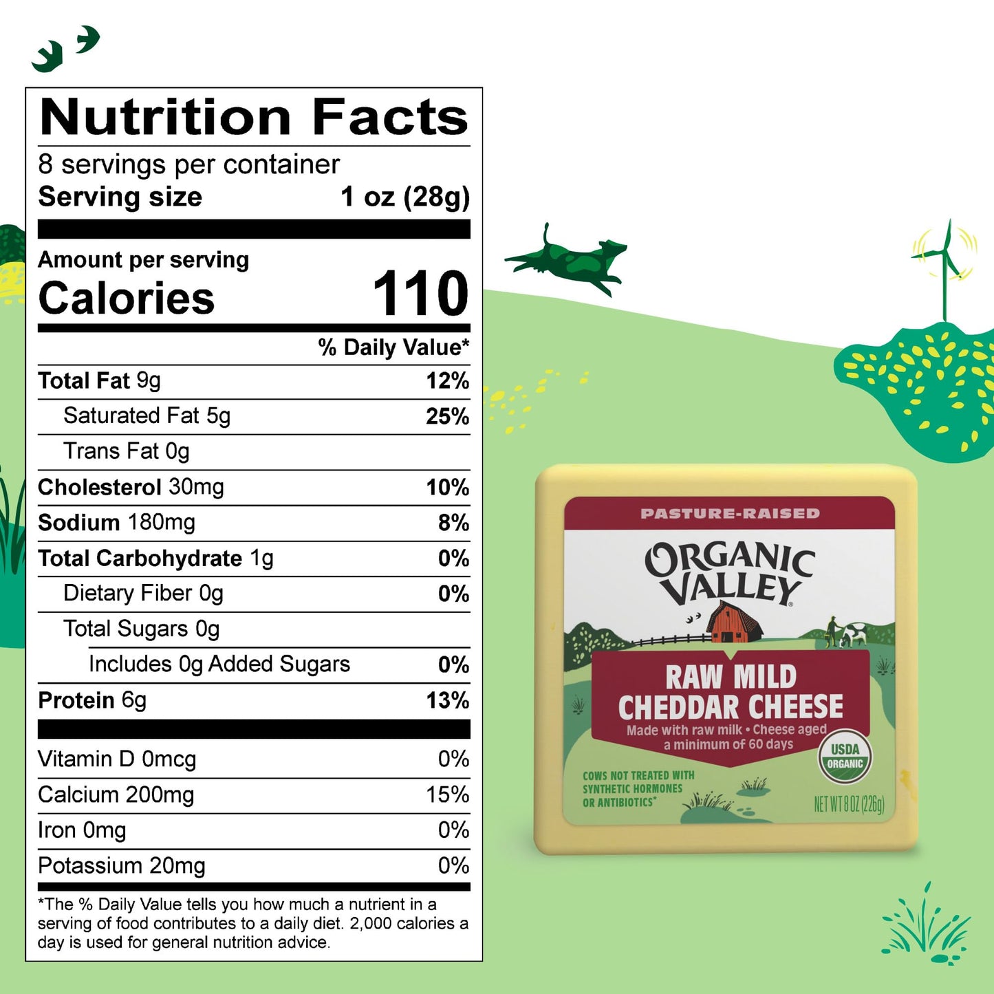 Organic Valley Cheese - Raw Organic Mild Cheddar Cheese Block - 8 Oz