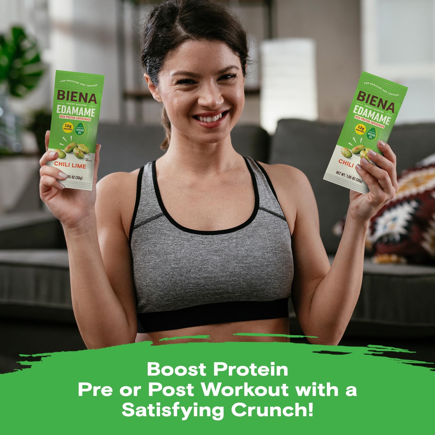 Biena Crispy Roasted Edamame Beans Snack - High Protein Low Carb Snack for Adults & Kids, 12g Protein per Serving - Made w/Avoca