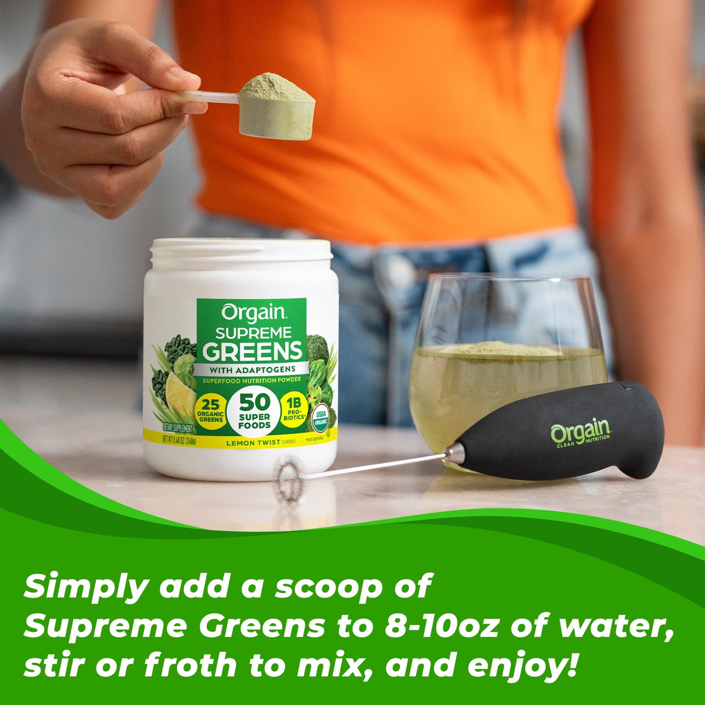 Orgain Supreme Greens Powder, 25 Organic Greens & 50 Superfoods, Vegan, 8.48 Oz, Gut Health & Immune Support, Lemon Twist Flavor