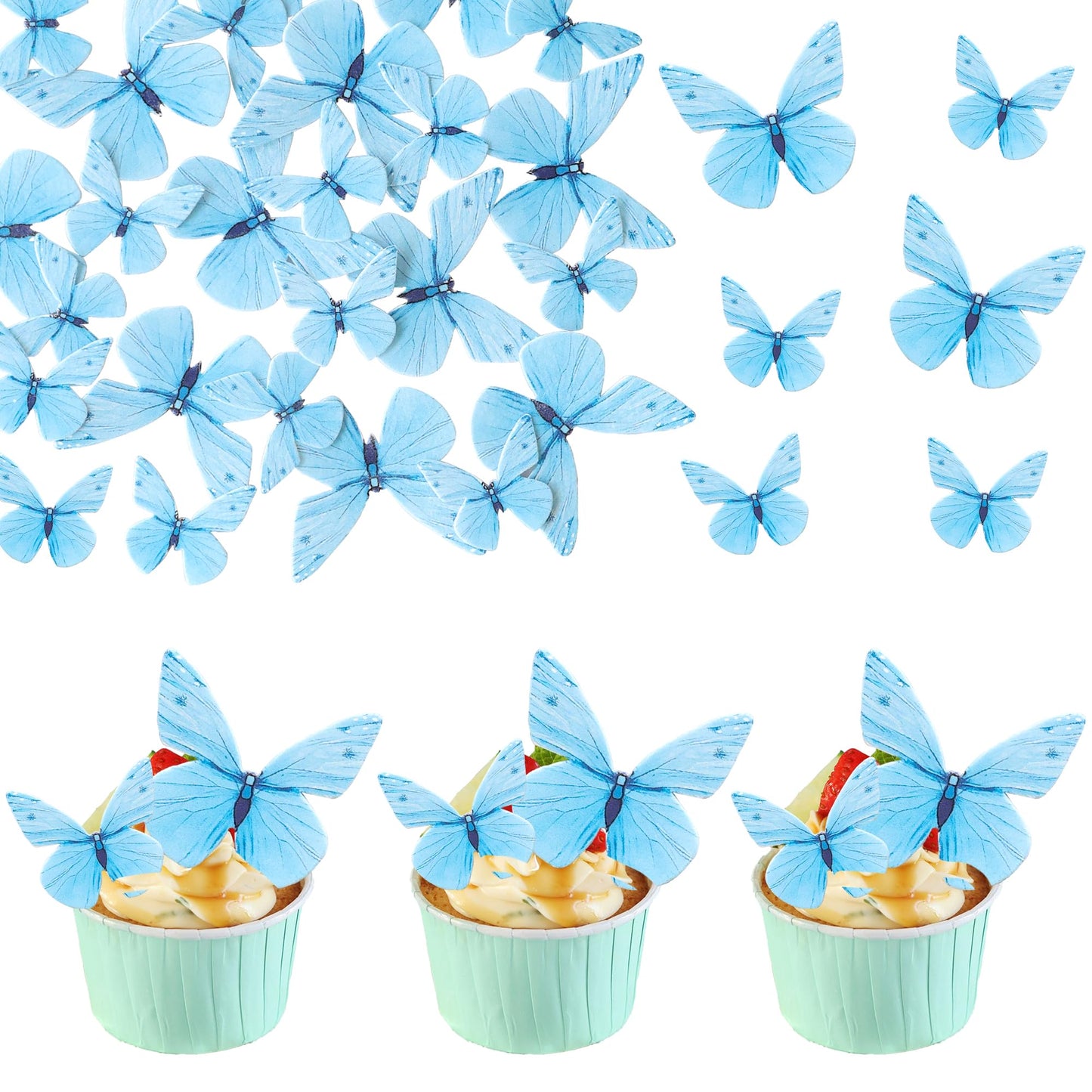 Ephlyn 72Pcs Edible 3D Realistic Butterfly Cupcake Toppers - Cute Cake Picks for Baby Shower, Boys Girls Birthday Party Decorati