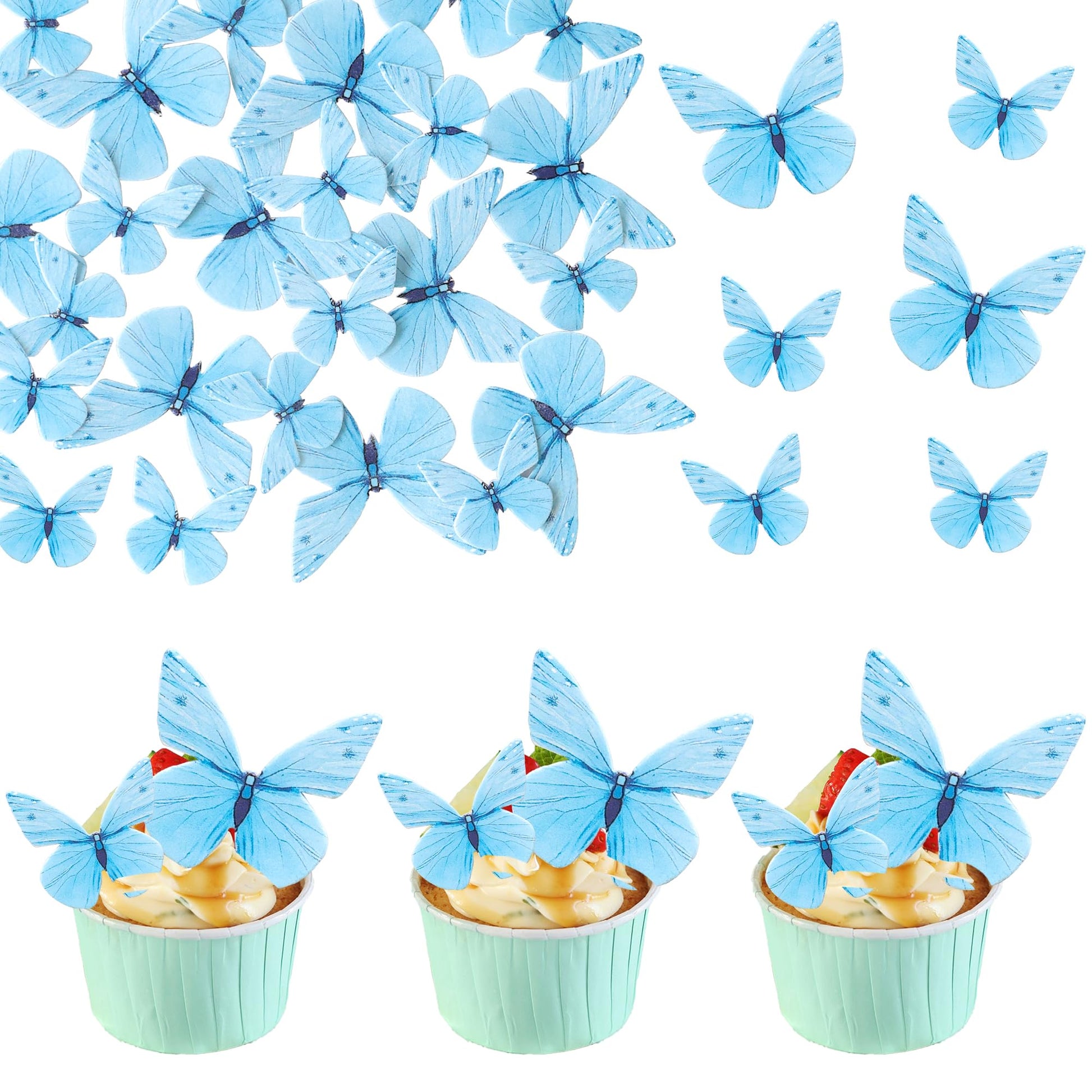 Ephlyn 72Pcs Edible 3D Realistic Butterfly Cupcake Toppers - Cute Cake Picks for Baby Shower, Boys Girls Birthday Party Decorati