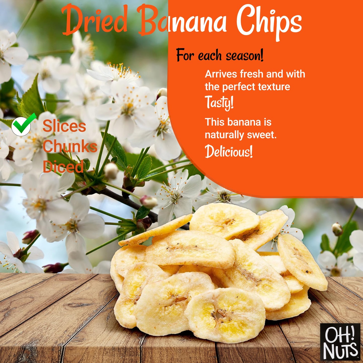 Dried Banana Chips by Oh! Nuts | 3 lb Dehydrated Fruit Slices | Light Sugar Added | Freshness-Sealed Bag
