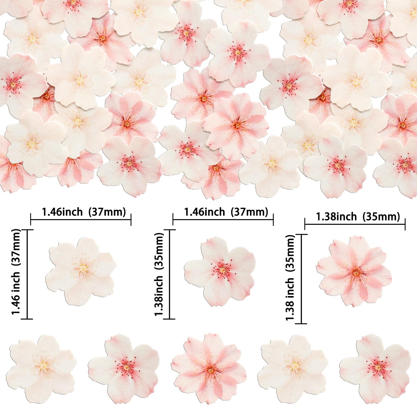 Gyufise 54Pcs Edible Cherry Blossoms Cupcake Toppers Edible Flowers Cake Decorations Wafer Paper Flowers Cupcake Topper For Baby