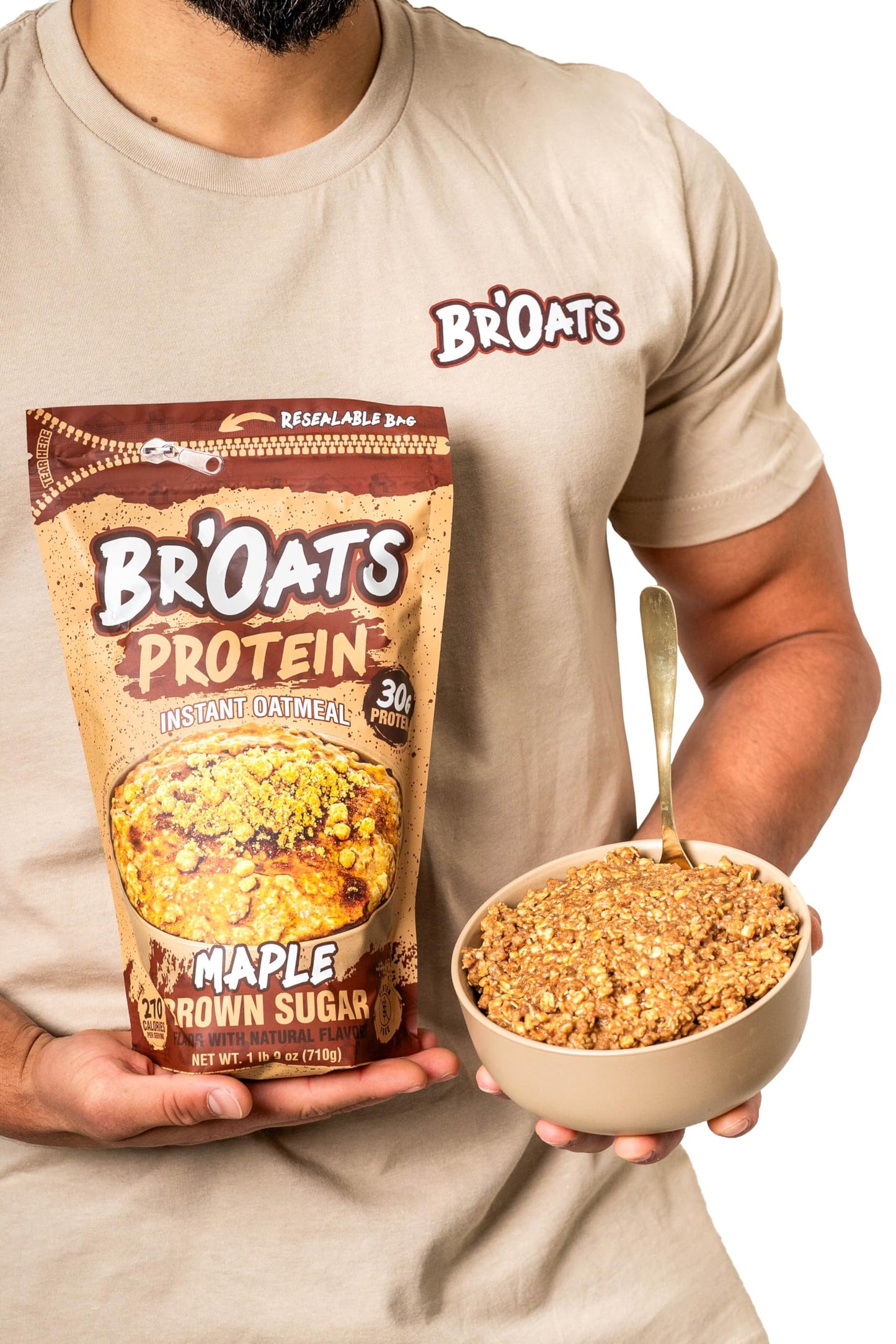 BrOats High Protein Oatmeal With 30g Of Protein Per Serving - Protein Packed Gluten Free Delicious Tasting High Protein Oats (Pack of 1  Maple Brown Sugar)