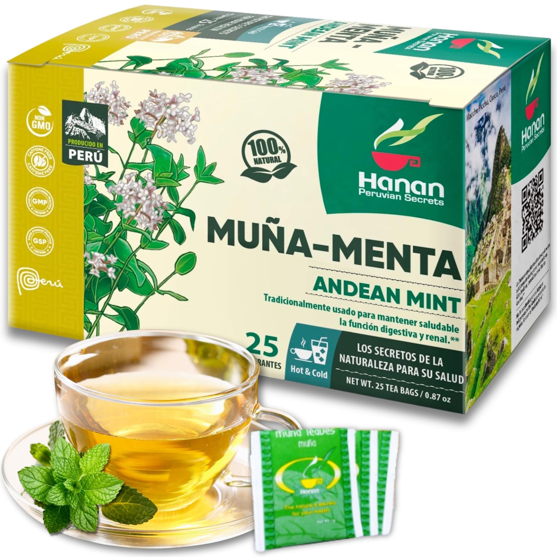 Hanan Mua Tea Bags - 100% Natural Andean Mint Herbal Tea From Peru  25 Bags Of Traditional T? De Mua Del Per?  Energy Blend-Free For Digestion  Fresh Flavor And Relaxation