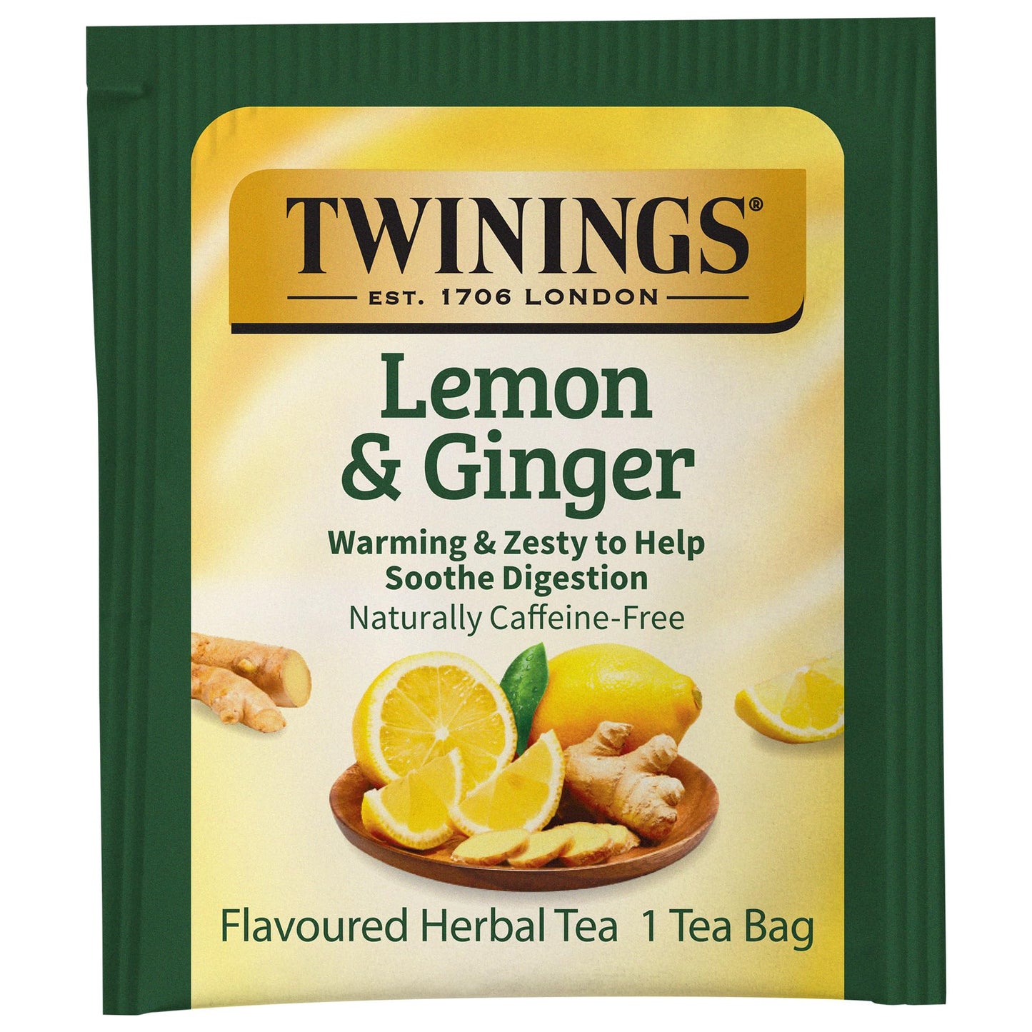 Twinings Lemon & Ginger Herbal Tea, 50 Count (Pack Of 6), Individually Wrapped Bags, Tangy Lemon & Spicy Ginger, Decaffeinated,