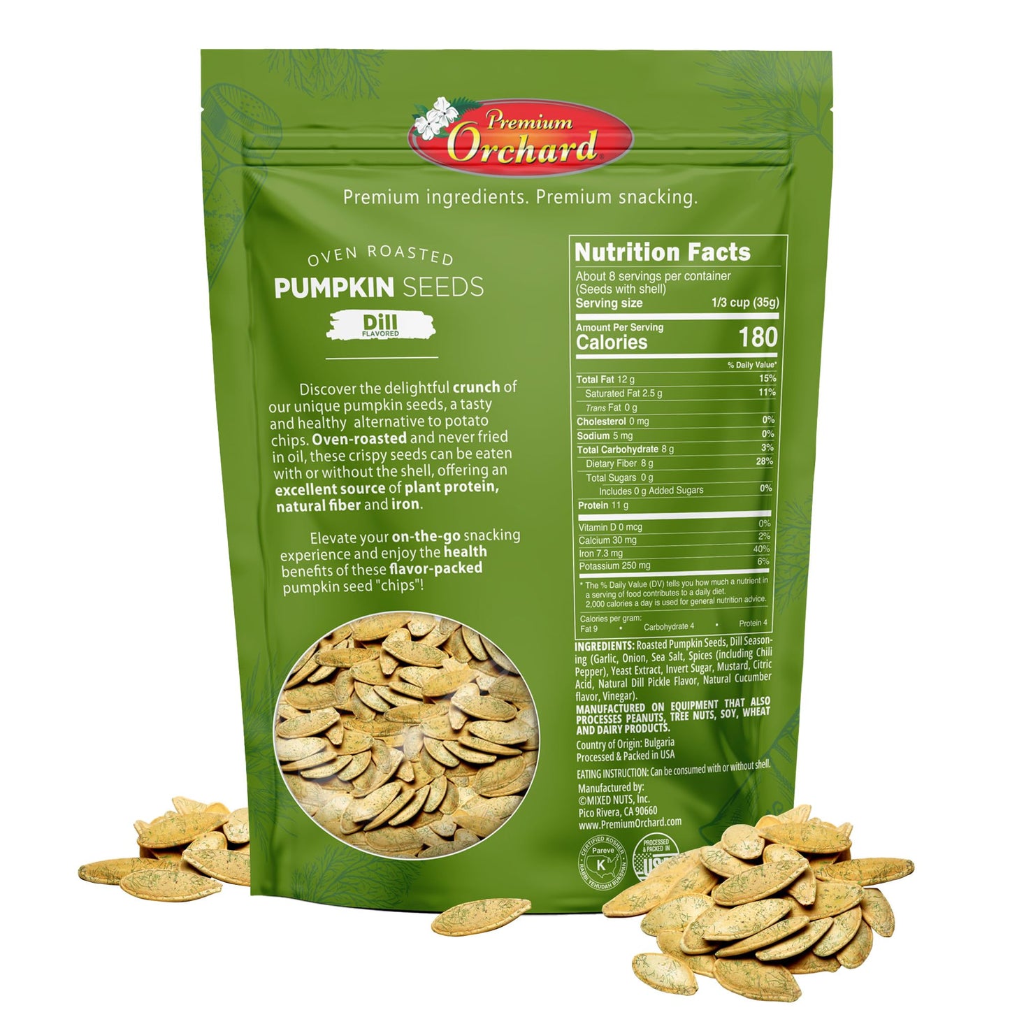 Premium Orchard Flavored Pumpkin Seeds Oven Roasted | Dill Flavor | High Protein Snacks For Kids And Adults | Vegan Snack | Non