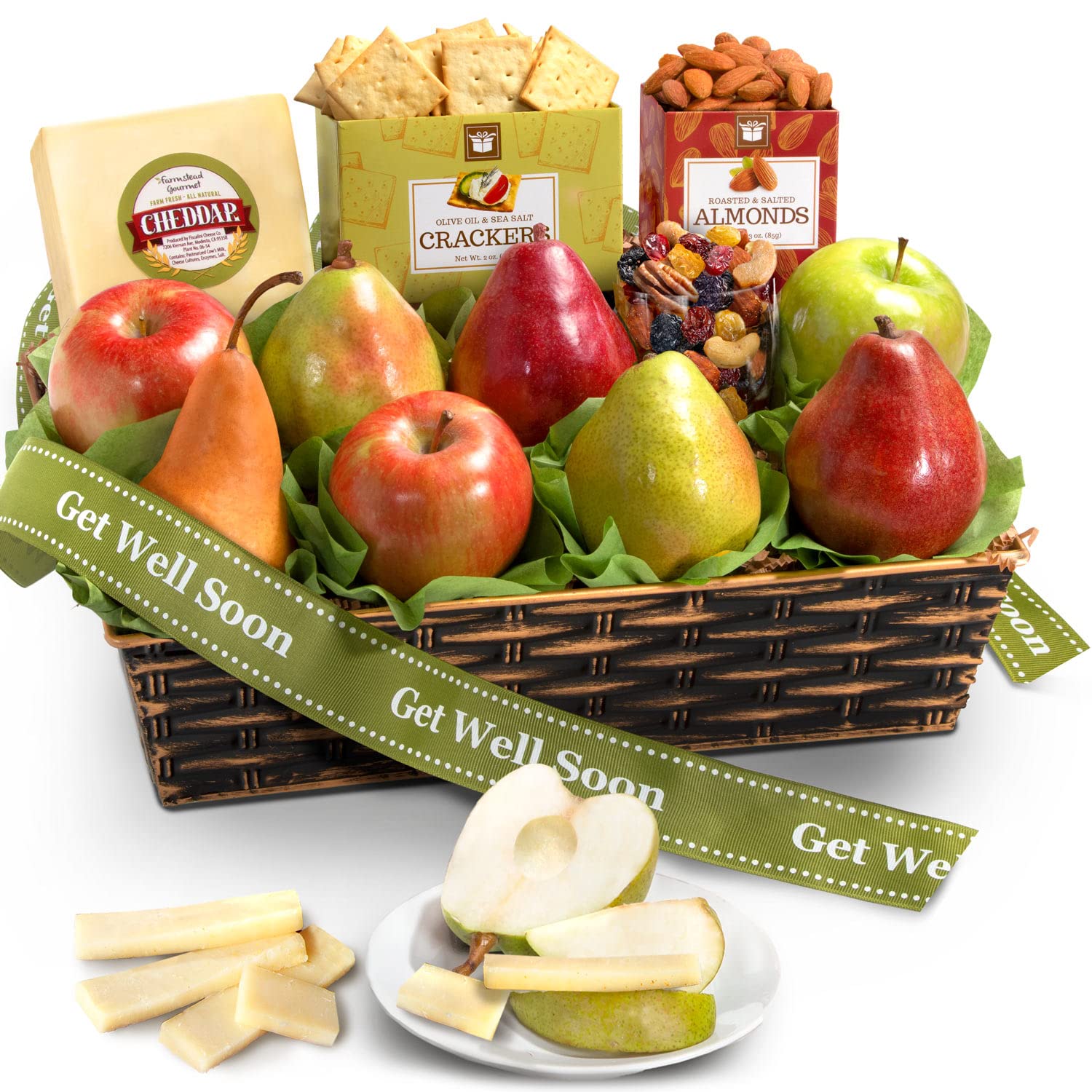 get Well Soon classic Fresh Fruit Basket with crackers cheese and Nuts