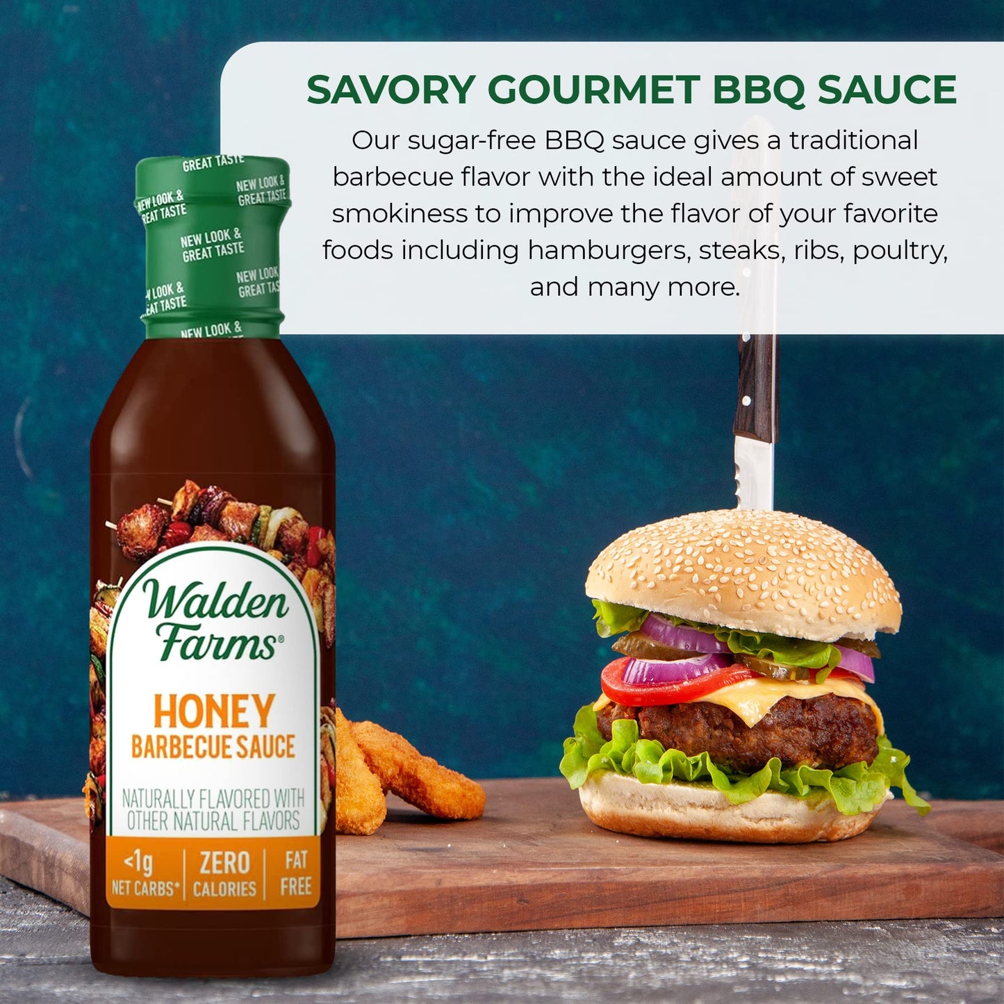 Walden Farms Sugar Free Honey Bbq Sauce, 12-Oz. Gourmet Barbecue Grilling Marinade For Meat, Ribs, Pork, Chicken, And Steak, No