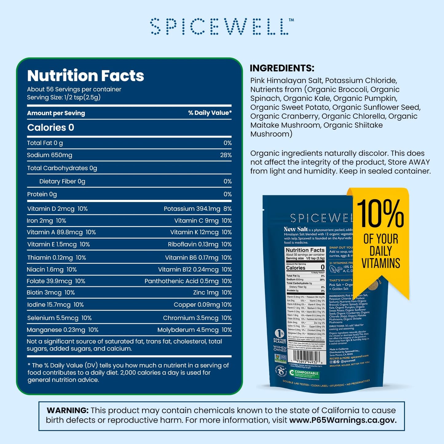 Spicewell Himalayan Pink Salt with 21 Vitamins & Minerals, 30% Lower Sodium, 5oz Pouch