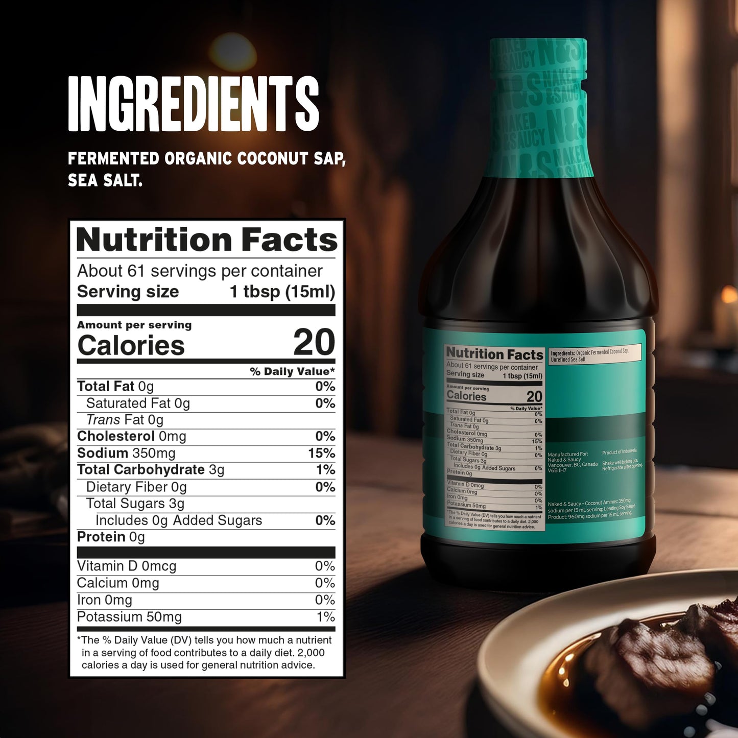 Naked & Saucy Low Sodium Coconut Aminos, Soy Sauce Substitute, Gluten-Free, Soy-Free, Vegan, Paleo, 31 Fl Oz