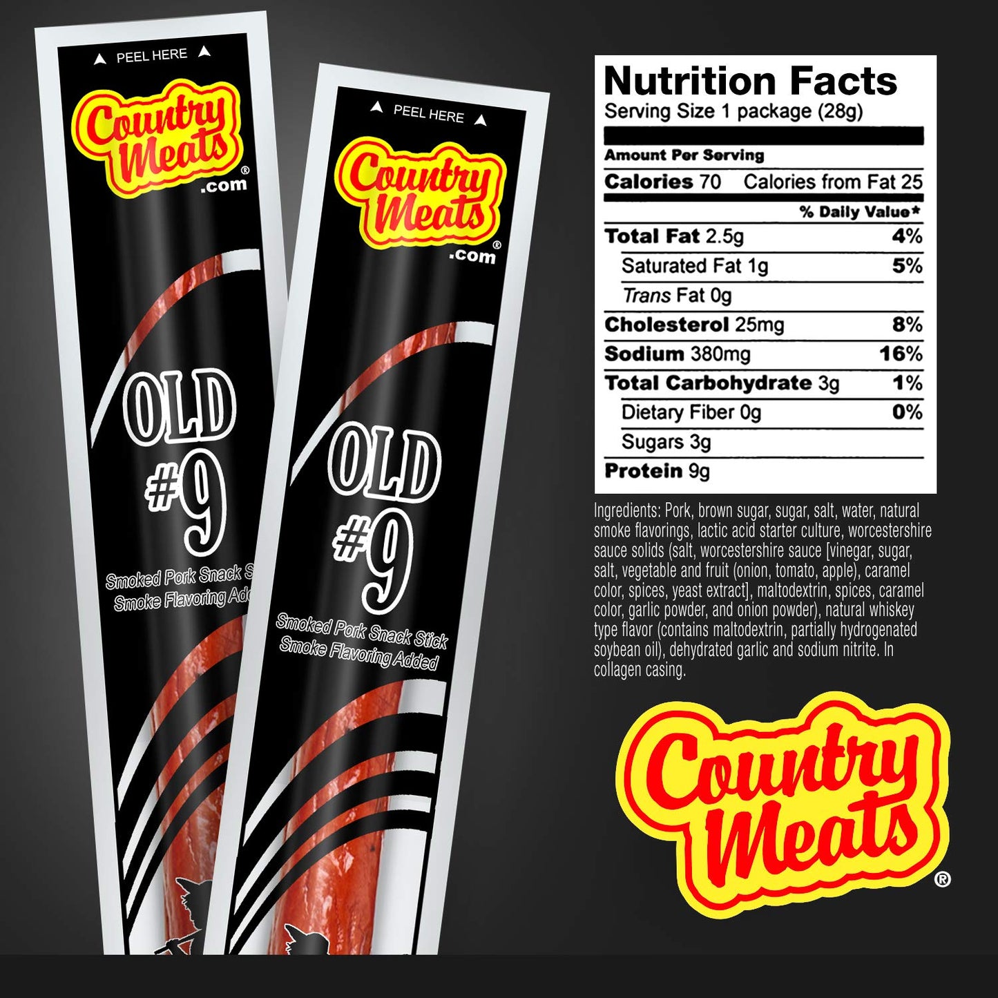 Country Meats Meat Sticks, USDA Certified, Low Carb, High Protein, Keto Snack, 1 Ounce (Pack of 10)