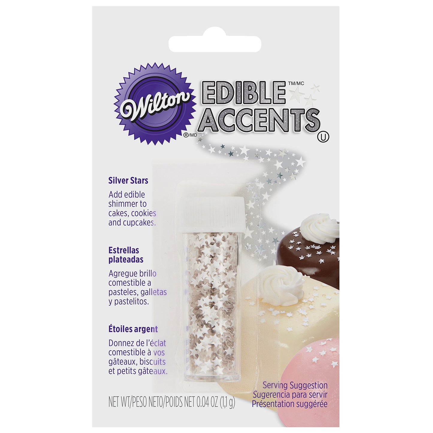 Wilton Edible Glitter, Silver Stars, 0.4 oz, Model 703-201, Other Material