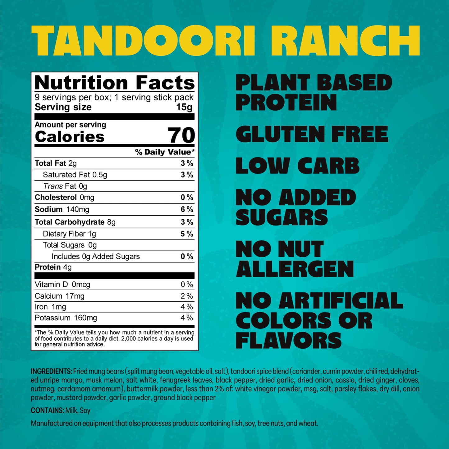 Daal By Keen Crunchy Mung Bean Snacks - Tandoori Ranch - Plant-Based Protein, High Fiber, Gluten-Free, Nut-Free - Mix into Salad