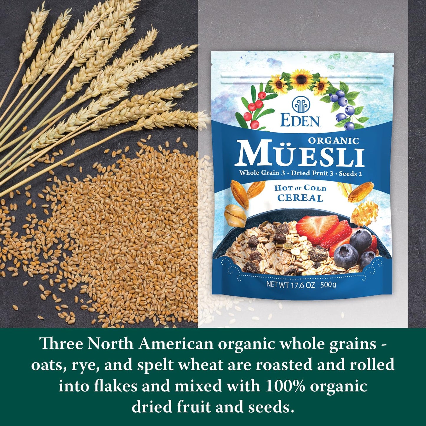 Eden Organic Muesli Cereal, Eat Hot or Cold, Oat, Rye, Wheat, and Spelt Flakes, Raisins, Cranberries, Wild Blueberries, Pumpkin
