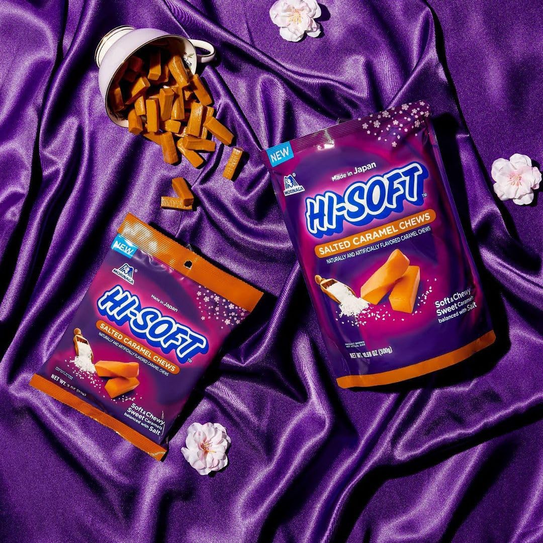 HI-SOFT Salted Caramel Chews, 5 Stand Up Pouches, 10.59 oz - Soft, Taffy Salted Caramel Chewy Candy for Sharing Treats - Bulk Ca