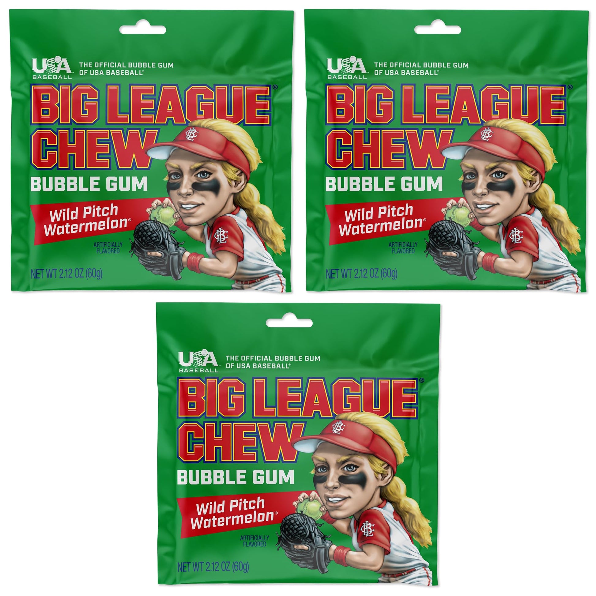 Big League Chew Watermelon Bubble Gum 3-Pack - 2.12oz Packets - Softball Candy for Treats and Party Favors