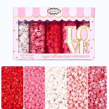 Confect Star Sprinkles | Sprinkle for Baking, Cookie & Cake Decorative | Baby Shower Sprinkles | Pink, White & Red Sprinkle | Ed