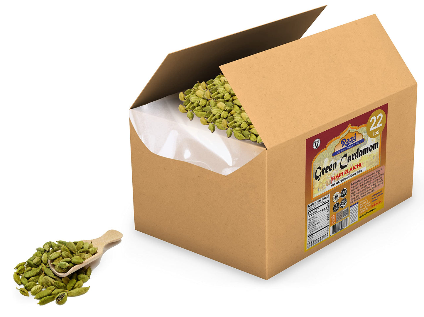 Rani Green Cardamom Pods Spice (Hari Elachi) 352Oz (22Lbs) 10Kg Bulk Box ~ All Natural | Vegan | Gluten Friendly | Non-Gmo | Pro