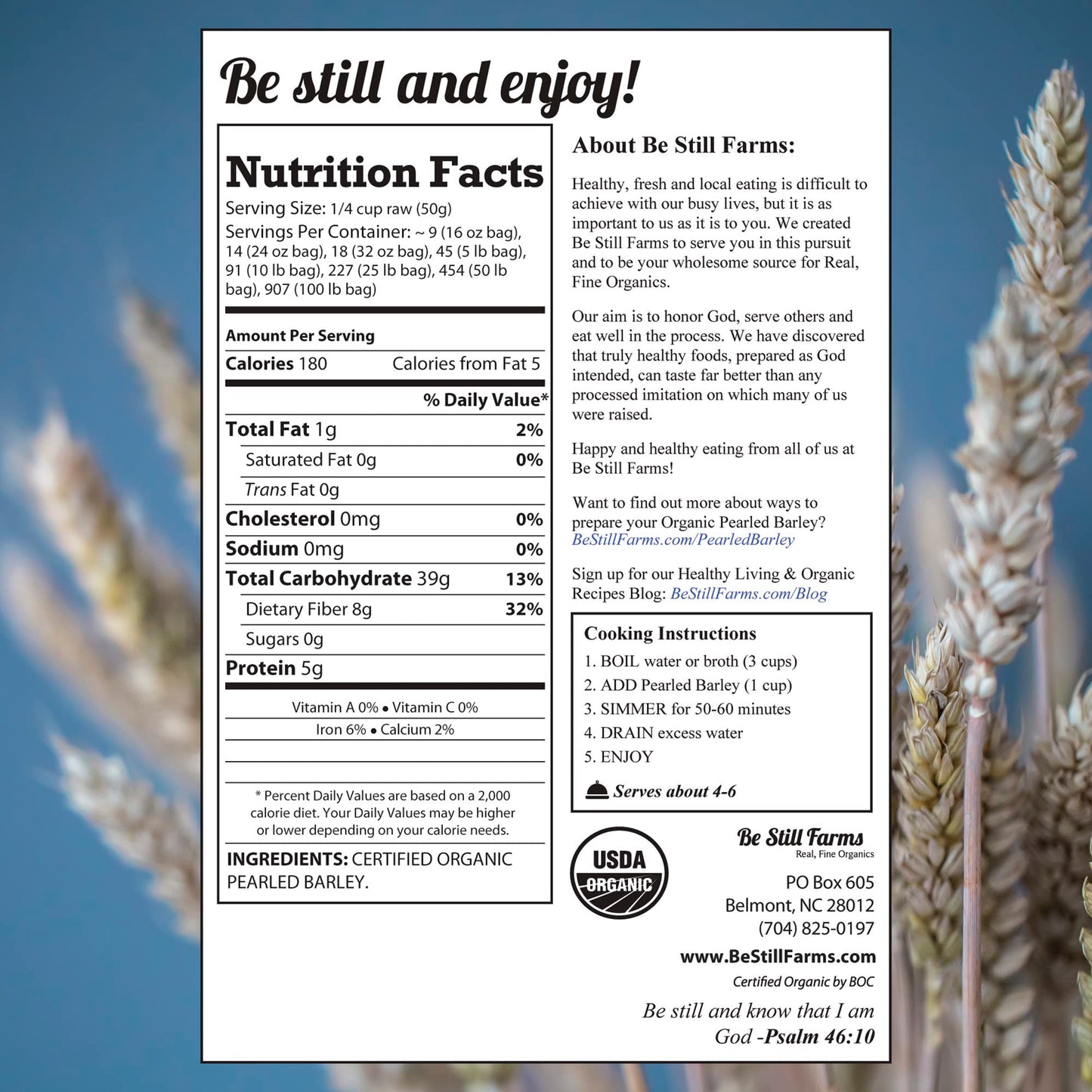 Be Still Farms Organic Pearl Barley Grain (4.8lb) - Pearled Barley Seeds for Soup Pot in Bulk - Not Hulled | Similar to Hulless