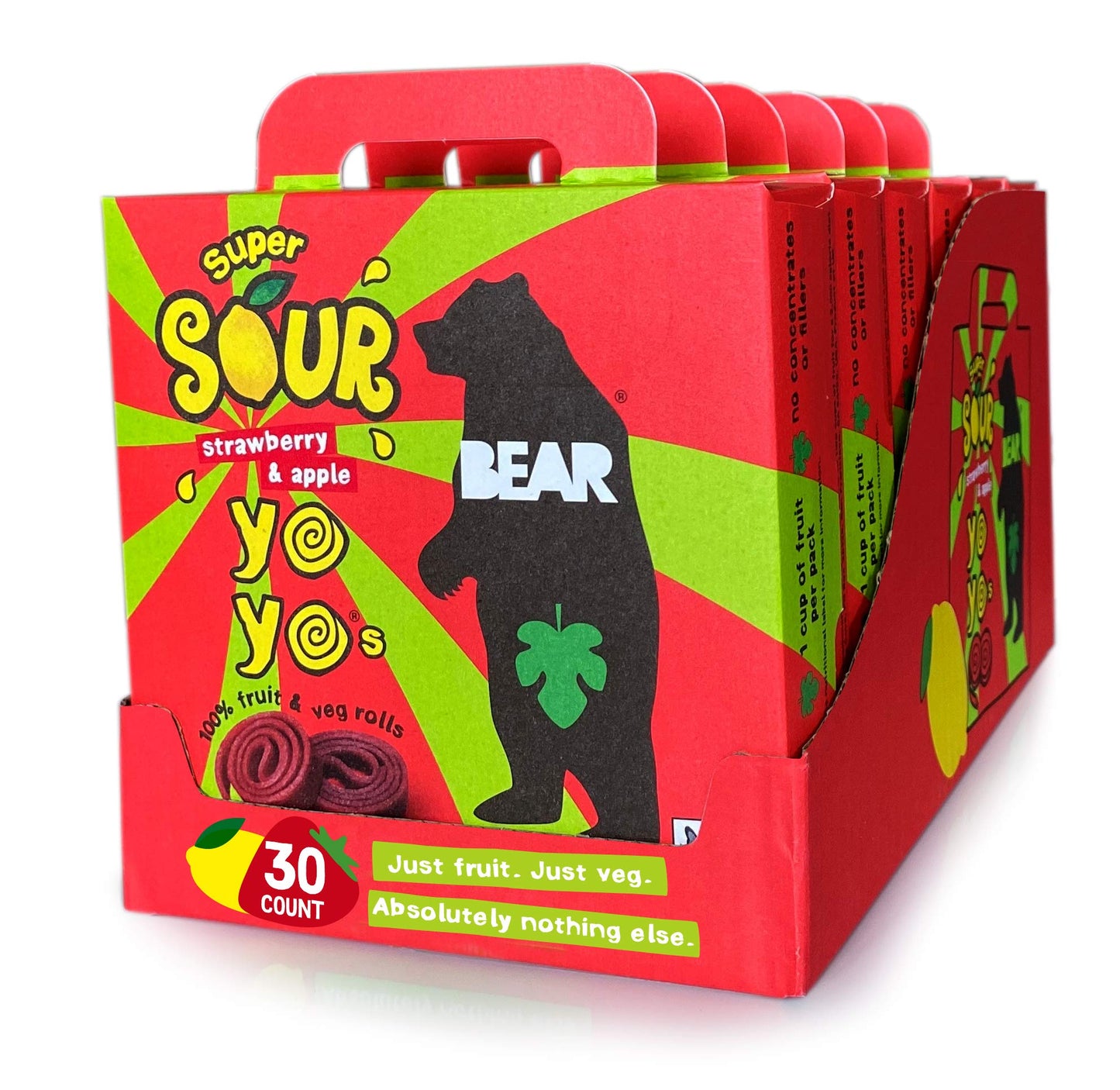 BEAR Sour - Real Fruit Yoyos - Strawberry-Apple, No added Sugar, All Natural, non GMO, Gluten Free, Vegan - Healthy on-the-go sn