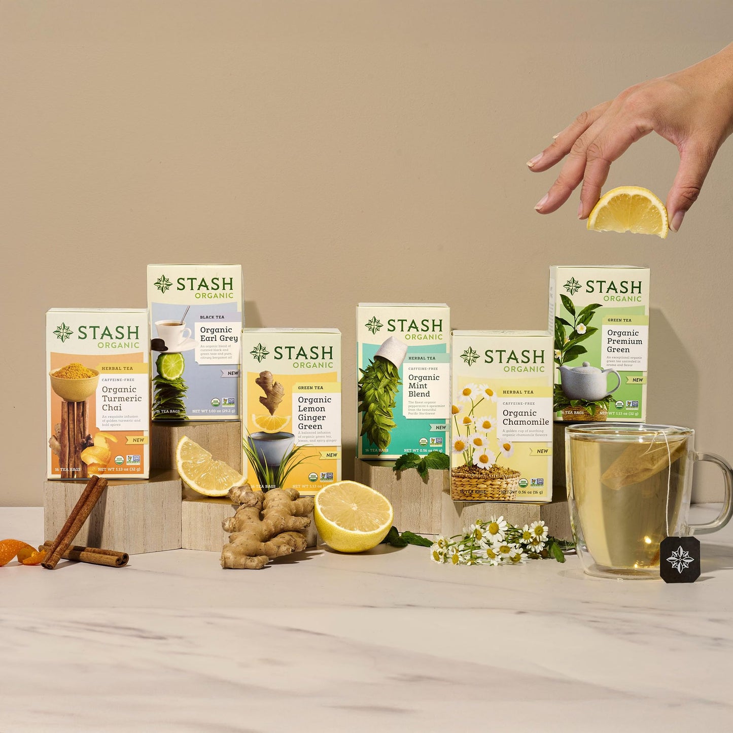 Stash Tea Organic Lemon Ginger Green Tea, Caffeinated, Non-Gmo Project Verified, Serve Hot Or Iced, 96 Tea Bags, 16 Count (6 Pac