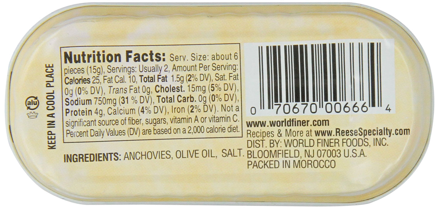 Reese Flat Fillets Of Anchovies In Olive Oil 2Oz (Pack Of 10)