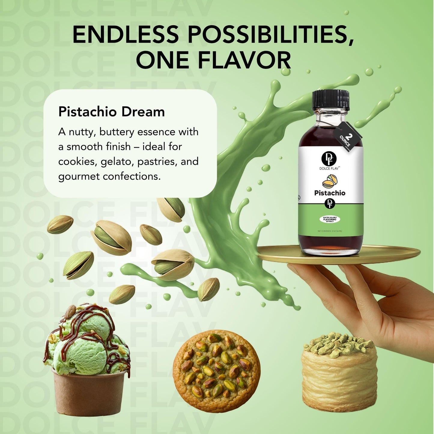 Dolce Flav Pistachio Extract – Water-Soluble, Sugar-Free Flavor for Baking & Ice Cream – 2 Oz.