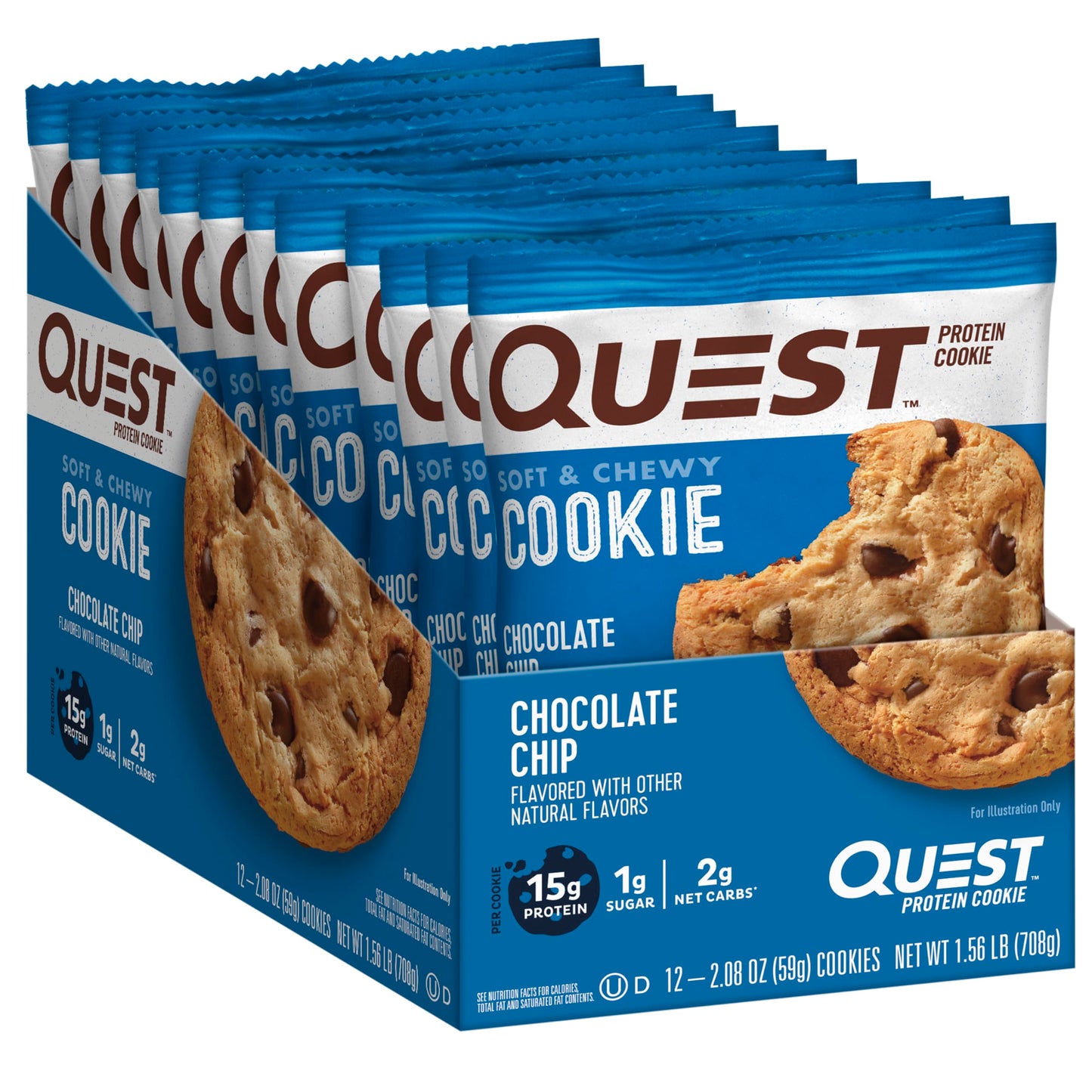 Quest Nutrition Protein Cookie - Chocolate Chip, Keto Friendly, High Protein, Low Carb, 12 Count, Model QPCCC12