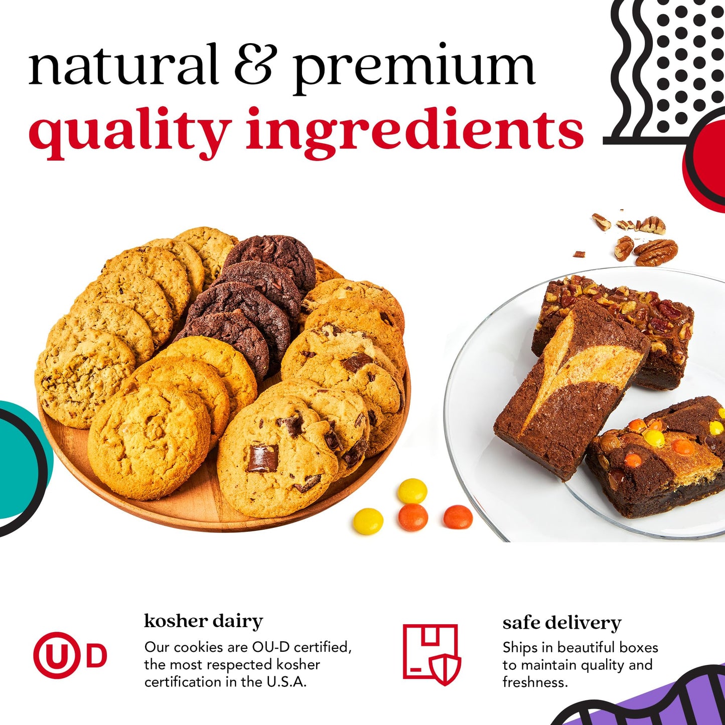 Davids Cookies Gourmet Assorted Cookies and Brownies Gift Basket - 12 x 1.5oz fresh baked cookies and 10 x 2oz individually wrap
