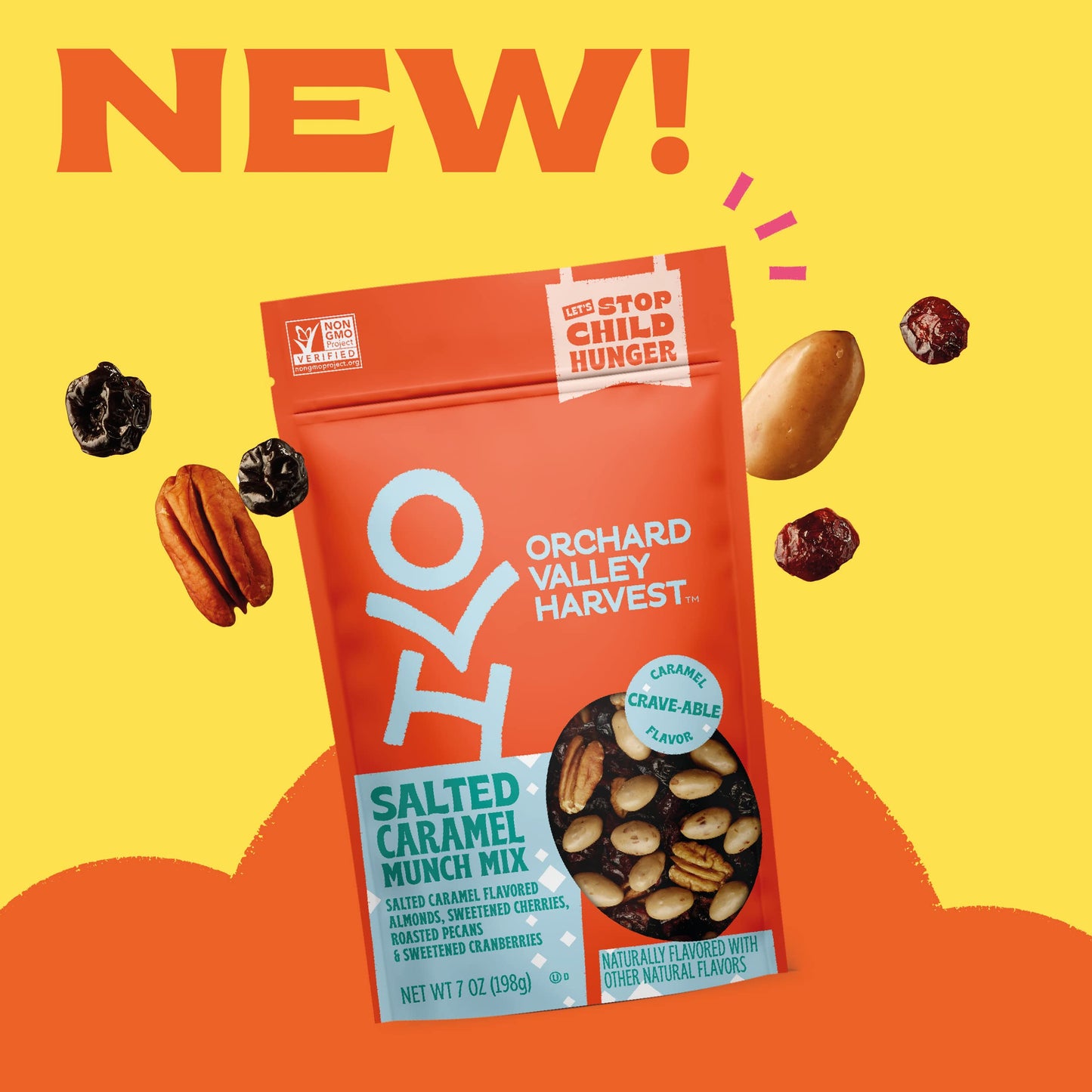 Orchard Valley Harvest Salted Caramel Munch Mix, 7 Oz Resealable Bag, Salted Caramel Flavored Almonds, Sweetened Cherries & Cran