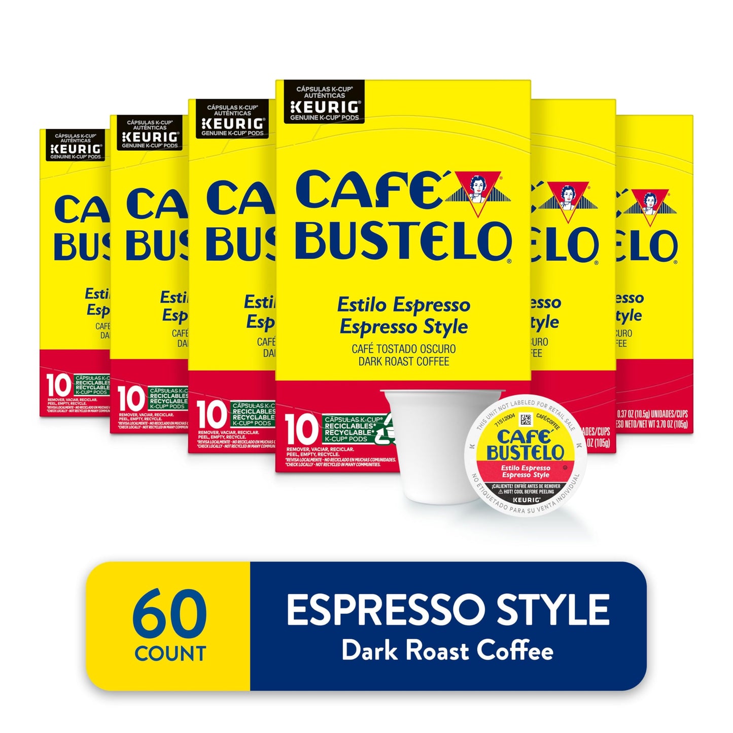 Caf   Bustelo Espresso Style Dark Roast Coffee, Keurig K-Cup Pods, 10 Count Box (Pack Of 6)