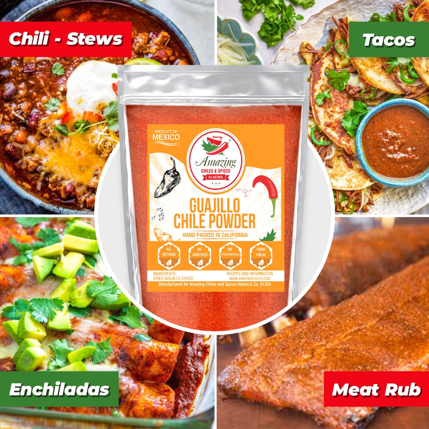 Amazing Chiles & Spices Guajillo Chile Powder - Tangy Spicy-Sweet Flavor, 4oz
