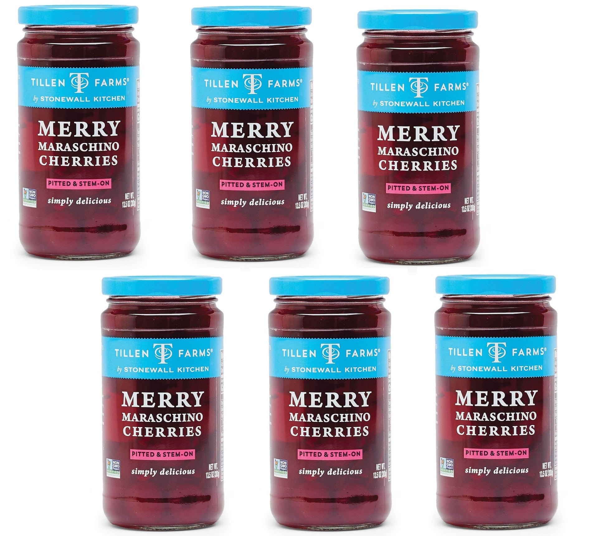 Tillen Farms Merry Maraschino Cherries, 13.5 oz, Pack of 6, Red