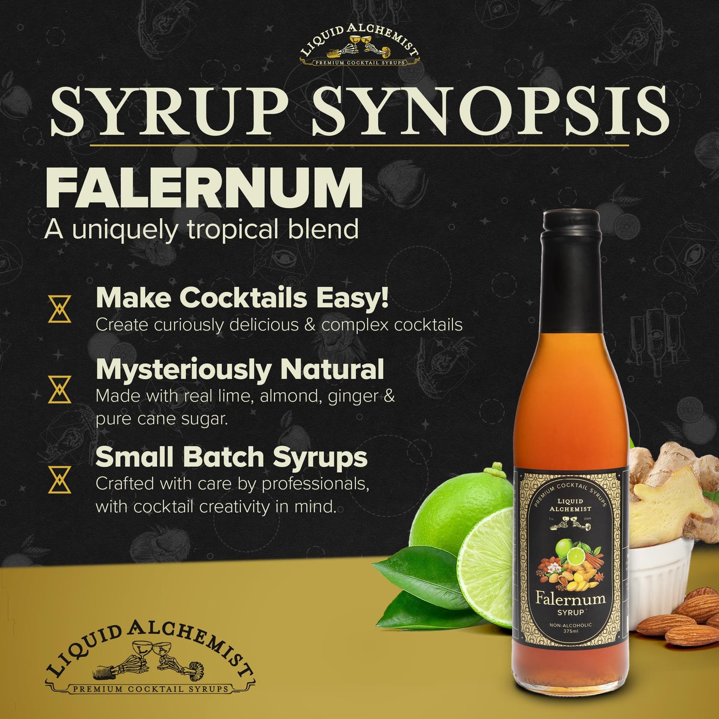Liquid Alchemist Falernum Syrup - Non-GMO, Gluten Free, Vegan Cocktail Mixer - 12 Fl Oz