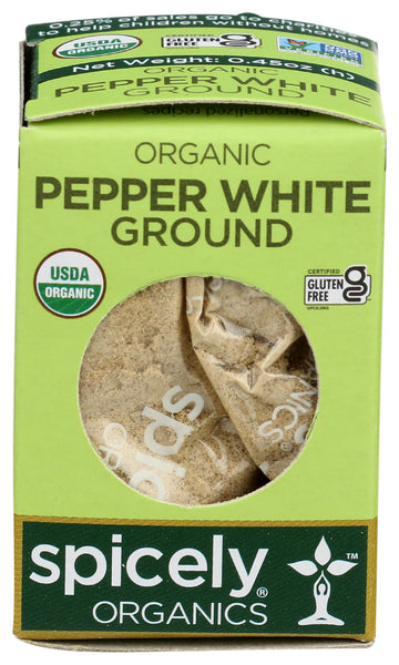 Spicely Organic Peppercorn White Ground 0.45 Ounce Ecobox Certified Gluten Free