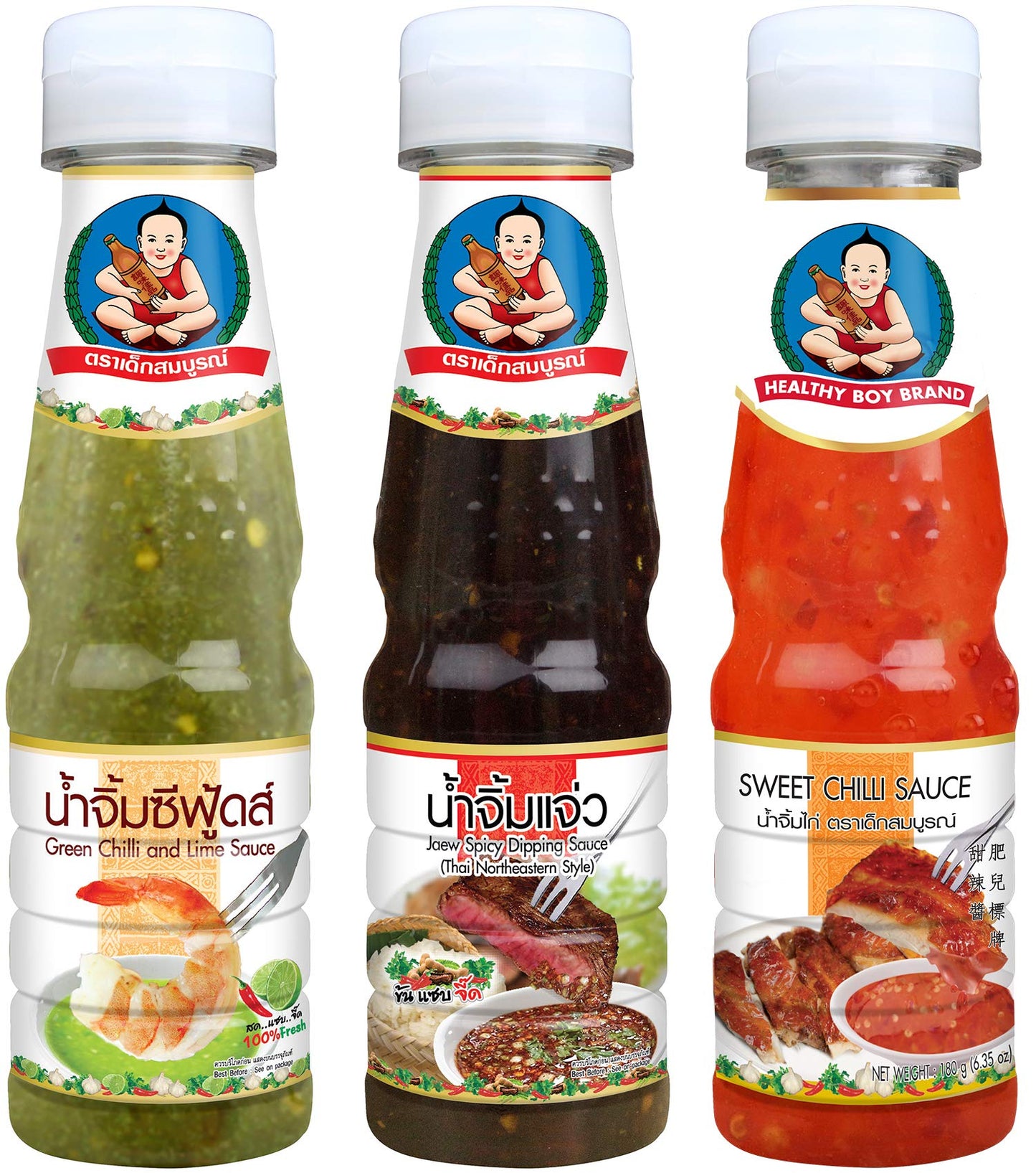 Healthy Boy Thai Variety Dipping Sauce Set (Seafood, Thai Spicy and Sweet Chili), Product of Thailand (5 Fl Oz)