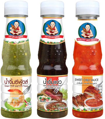 Healthy Boy Thai Variety Dipping Sauce Set (Seafood, Thai Spicy and Sweet Chili), Product of Thailand (5 Fl Oz)