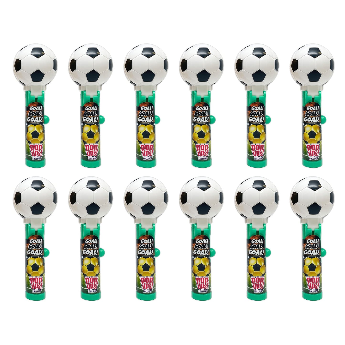 Pop Ups! Soccer Ball Lollipop Holder - 12 Lollipops with Cases - Individually Wrapped Candy Party Favors for Halloween - Soccer 