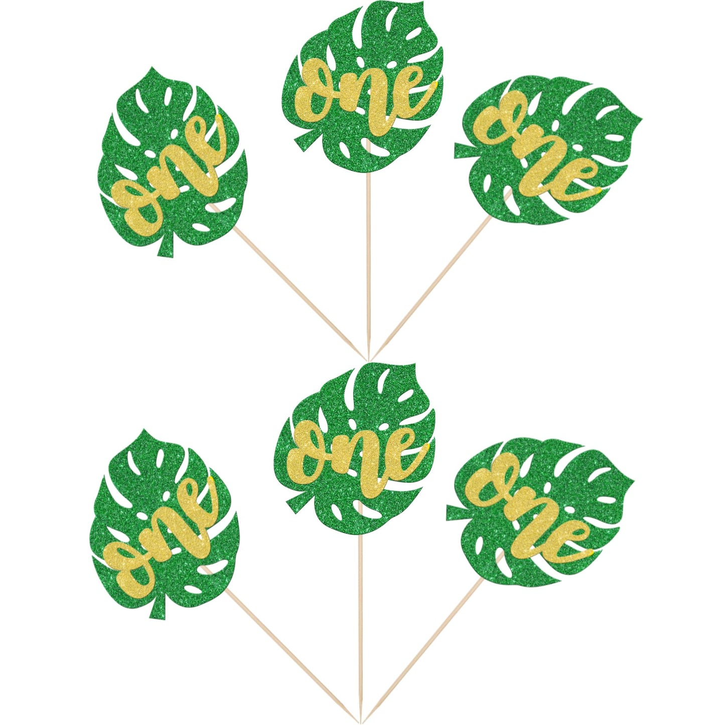 ZHUOWEISM 24 PCS Cupcake Toppers Glitter Monstera Leaf Party Decorations, Small, Multi-Color, Paper