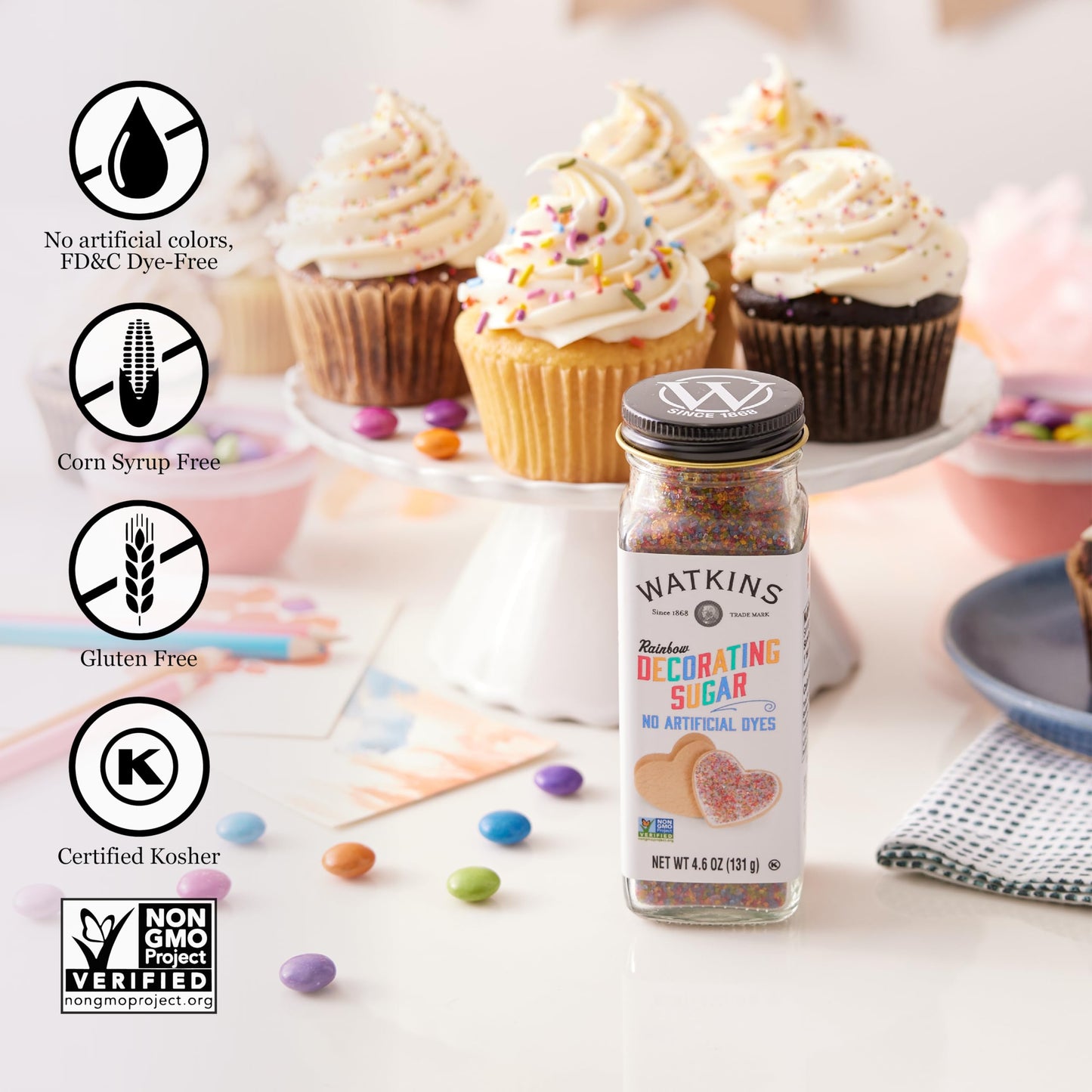 Watkins Rainbow Decorating Sugar, Non-Gmo, Kosher, 4.6 Ounce, 1-Pack