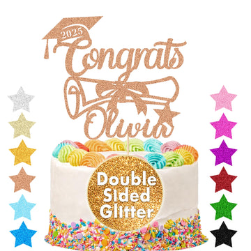 Personalized Graduation Cake Topper Class Of 2025 Custom Congrats Graduation Cake Toppers Double Sided Glitter Congratulations C