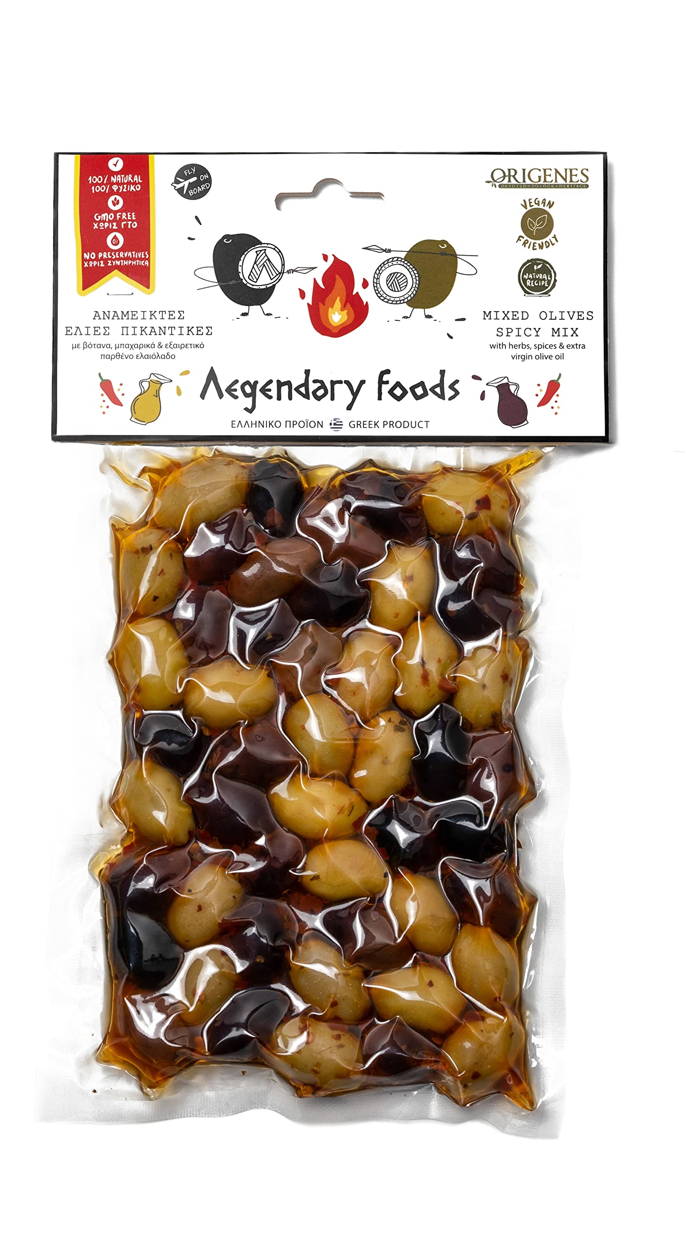 Pack of 4 Variety Mix Olives in Vacuum, 2 Greek Olive Varieties with 4 flavors, Freshly Sealed Olives with Extra Virgin Oil 4X20