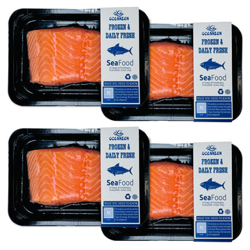 OCEANZEN:Premium Quality, Atlantic Salmon -4 Packs of (2 x 6 oz Fresh Skinless Fillets) Shipped Frozen,Sashimi Grade - Sustainab
