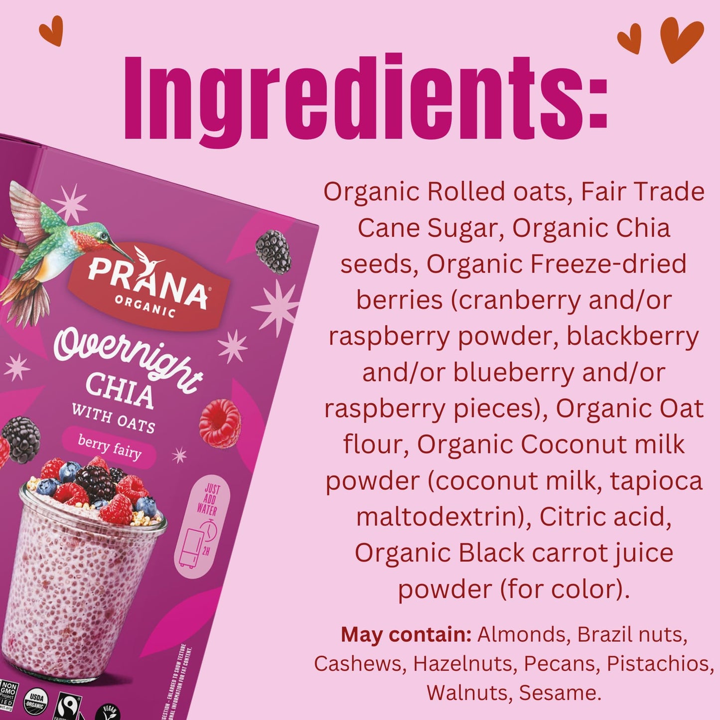 Prana Organic Overnight Chia With Oats Berry Fairy | Rich In Fiber & Protein, Vegan, Non-Gmo | Ready To Eat Breakfast - 5 X 1.76