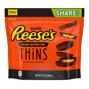 Reese'S Thins Dark Chocolate Peanut Butter Cups, Candy Share Packs, 7.37 Oz (8 Count)