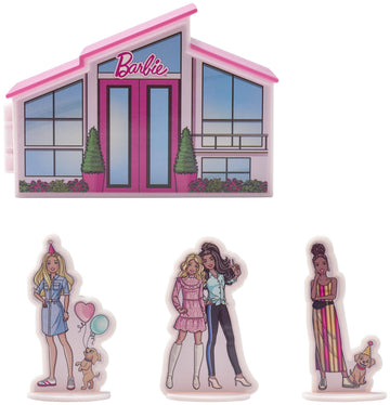 Decoset Barbie Dreamhouse Adventures Cake Topper, 4 Piece Cake Decoration With Barbie, Barbie Dreamhouse, And Friends, For Birth